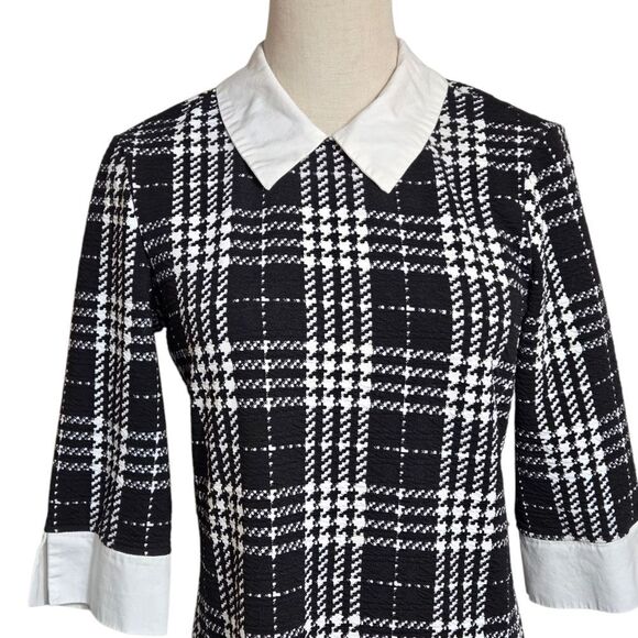 Tacera Plaid Black and White Collared Office Dress - Picture 2 of 7